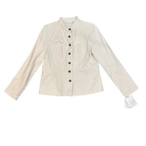 Liz Claiborne Ladies Denim Jacket with metal brass buttons Ivory Size Large NEW